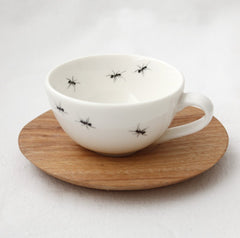 Ant white espresso Cup with wooden Saucer 