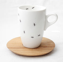 White ant coffee mug with wooden Saucer 