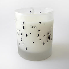 Vanilla soy candle in a bird print frosted glass