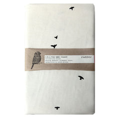White cotton table runner with bird print 