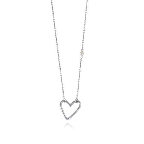 Heart Silver Pearl Necklace 