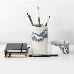 White storage jar set with blue Mineral print