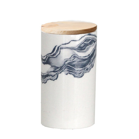 White storage jar with blue Mineral print