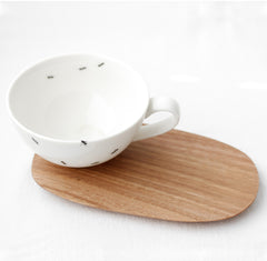 White ant tea Cup with wooden Saucer 